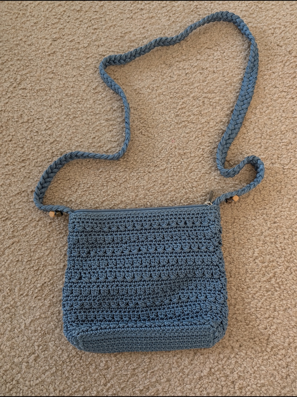 The SAK Crochet Crossbody Bag in Dusty Blue